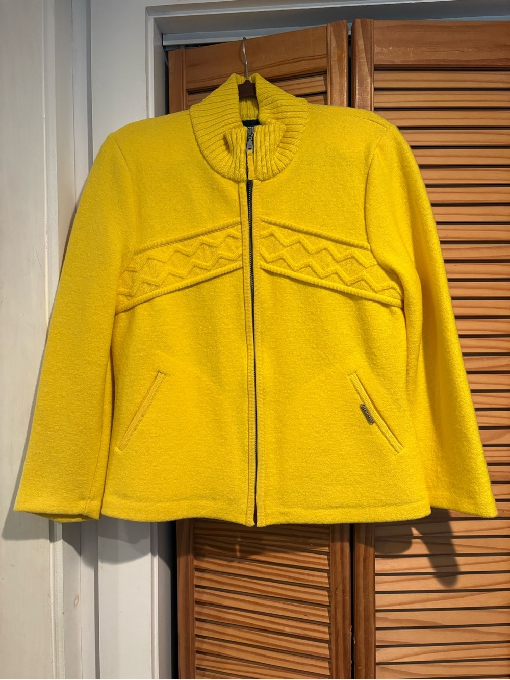 Vintage Wool Geiger Austria Yellow Full Zip Jacket Women's Fall Sweater Pockets
